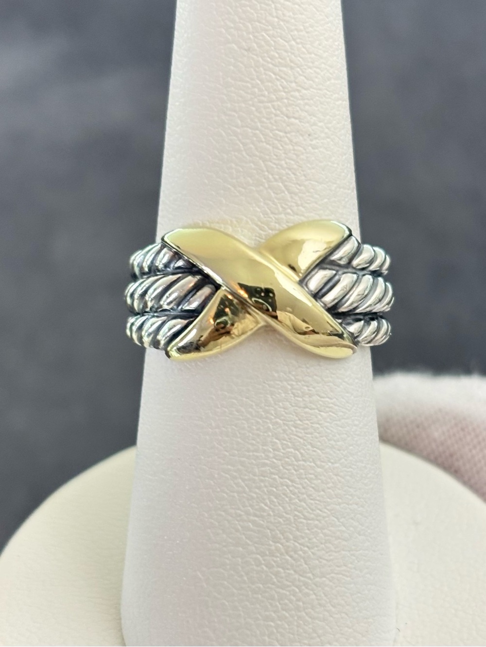 David Yurman 925 &14k Gold Signature X Cable Ring 7.5